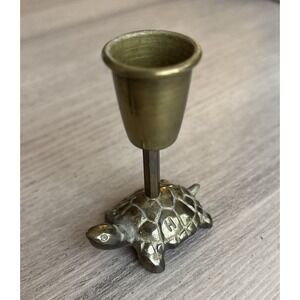 Vintage Brass copper tortoise candlestick Holder "H" Engraved